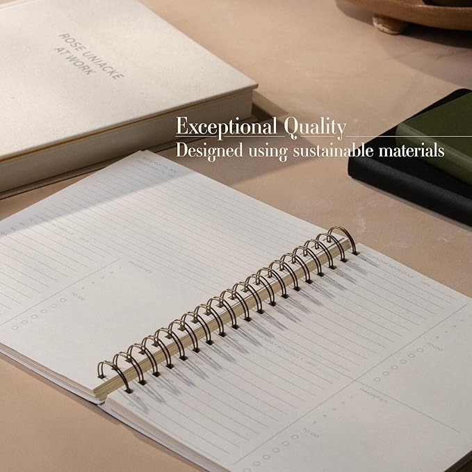 Anecdote 2025 Planner (8.5" x 10") Daily Planner Weekly Monthly Planner - 52 Weeks w/Library Buckram Cover, Brass Spiral - A4 Size Bleed-Resistant Paper – Evergreen