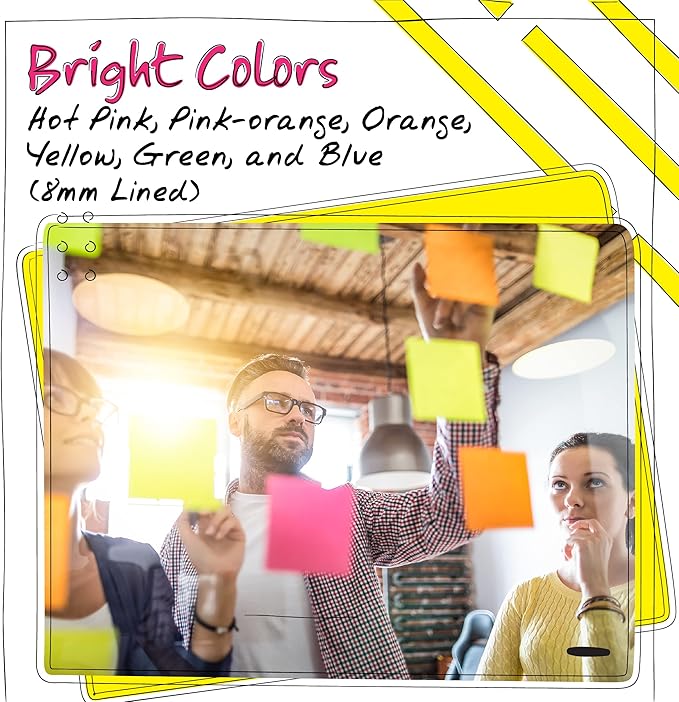 Better Office Products Lined Sticky Notes 3 x 3, 20 Pack Box, 2,000 Sheets (100/Pad), Self Stick Notes with Lines, Bright Assorted Colors, Post Memos, Strong Adhesive, 20 Pads in Box