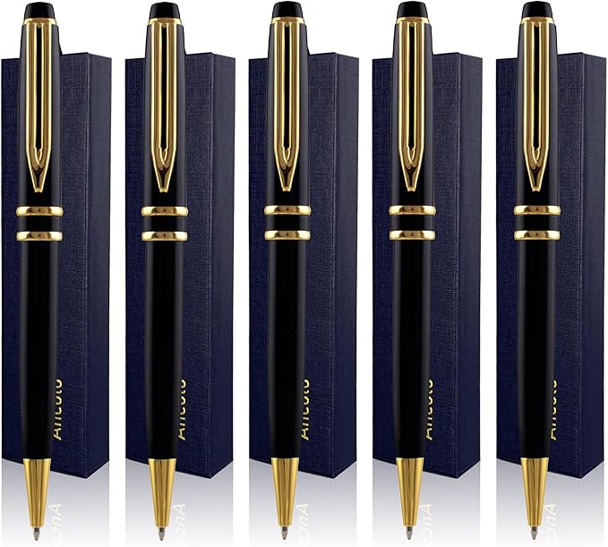 Ancolo Personalized Promotion Pens - Advertising Buesiness Gift Office Writing Set- Engraved with Your Message Name Company Team Name, Phone Number Perfect for Business Men 5 Pens/BOX