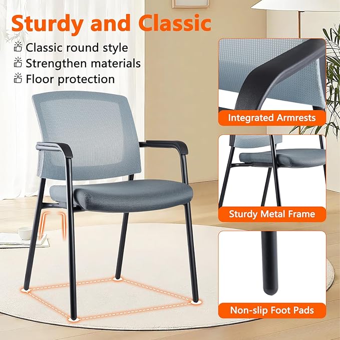 CLATINA Office Reception Guest Chair Mesh Back Stacking with Ergonomic Lumbar Support and Thickened Seat Cushion for Waiting Conference Room Gray 4 Pack