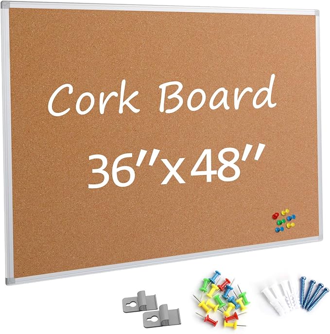 Board2by Bulletin Board 36 x 48, Silver Aluminium Framed 4x3 Large Wall Mounted Cork Office Notice Pin Board