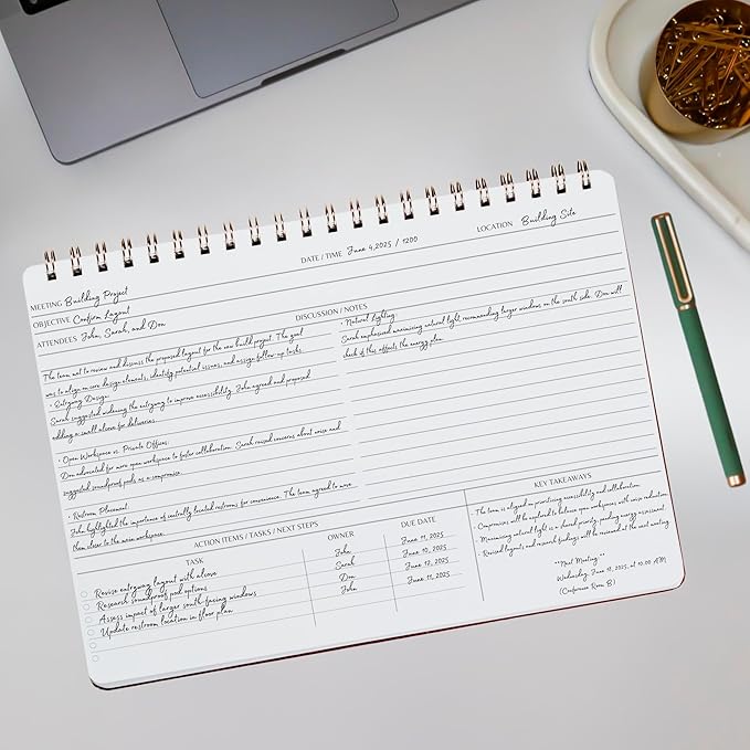 | Meeting Notebook for Work | 8.25" x 11.75" | Project Planner | Simple Design | Multiple Layouts | Office and Business Planner (Pink, Meeting Planner - Landscape)