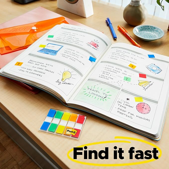 Post-it Flags, 60/On-The-Go Dispenser, .94 in Wide, Alternating Electric Glow Collection (680-EG-ALT)