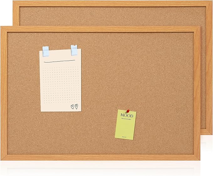 Board2by 2 Pack Cork Board Bulletin Board 20" x 30", Wood Framed Corkboards for Wall Decor, Hanging Office Message Board, Wall Mounted Notice Pin Board with 30 Push Pins for School, Home & Office
