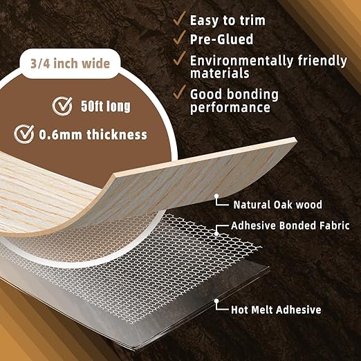 GSCIT Club Oak Edge Banding, 3/4 inch x 50ft roll of Veneer Edge Banding Preglued Flexible, Real Wood Tape Banding