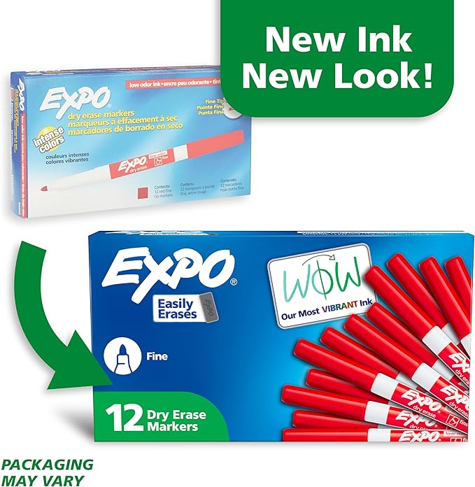 EXPO 86002 Sanford EXPO Low Odor Dry Erase Marker Fine Point Red Box of 12