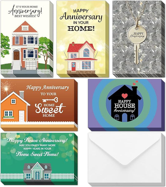 48 Pcs Happy Home Anniversary Cards with Envelopes Bulk Blank Welcome House Cards Real Estate Thank You Notes Housewarming Gifts for Clients Neighbors, 4 x 6 in(Stylish)