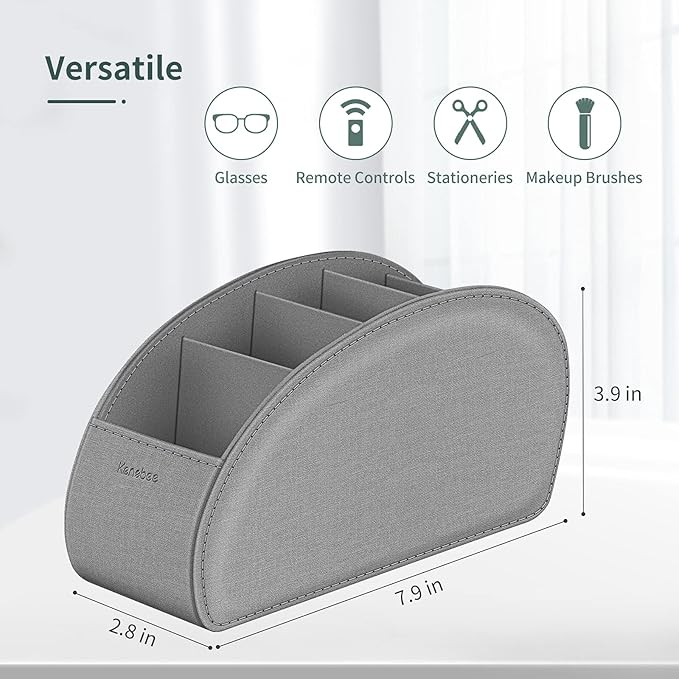 Remote Control Holder with 5 Compartments, KENOBEE Anti-slip Desktop Caddy Storage Organizer for Remote Controllers, Office Supplies, Makeup Brush, Media Accessories, Denim Gray