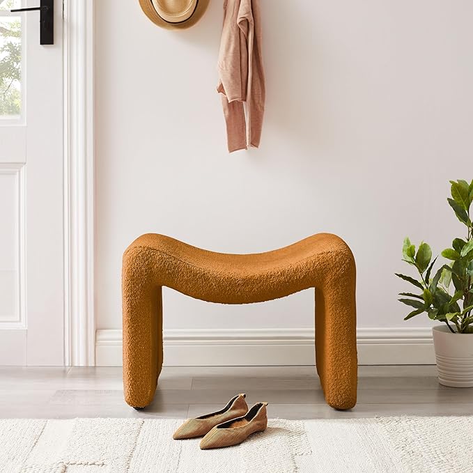 Large Footstool Ottoman, Multi-Functional Modern Foot Stool, Sofa Footrest Extra Seating for Living Room, Entryway, Hallways and Bedrooms, Large, Curry