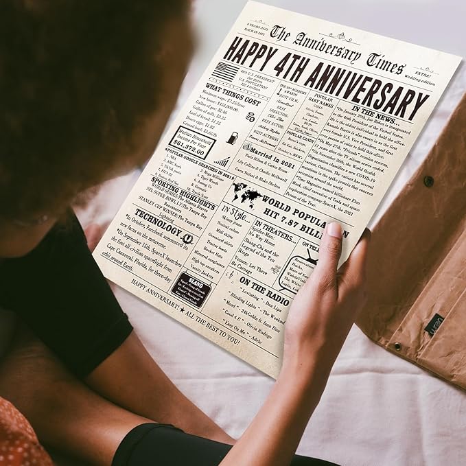Funny 4th Anniversary Card for for Him Her, Large 4 Years Marriage Anniversary Card Gift for Husband Wife Couple, Fruit Anniversary Card for Women Men