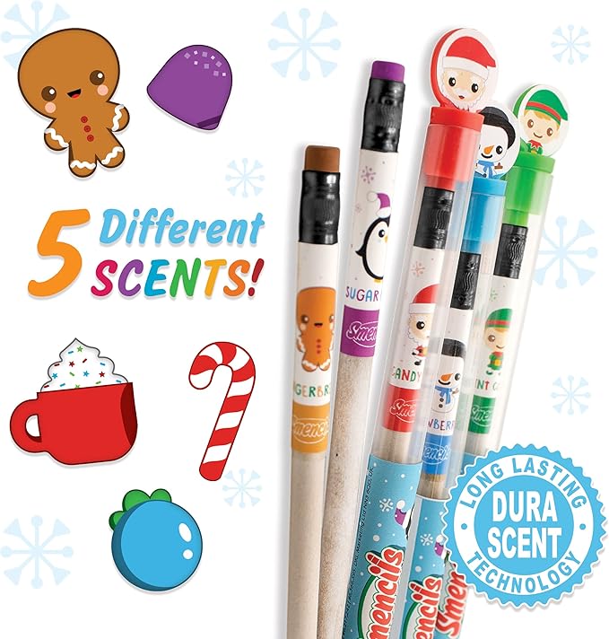 Holiday Smencils Cylinder - HB #2 Patented Gourmet Scented Pencils, 50 Count, Gifts for Kids, Party Favors, Classroom Rewards