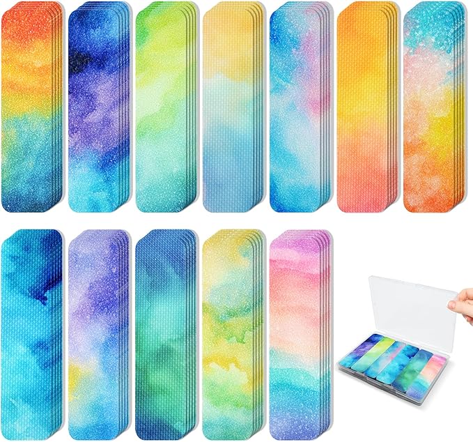 72 Pieces Anxiety Sensory Stickers with Storage Box - Calming Stickers 2 Textured Surface - Fidget Strips for Office & Classroom Desk Adult & Teen Stress (Watercolor)