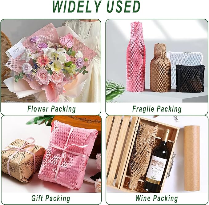 Honeycomb Packing Paper, 12" x 100' Packing Paper Substitute Alternative for Bubble Cushioning Wrap for Moving Shipping Packaging Mailing, Recyclable Moving Supplies Bubble Packing Wrap Roll-Pink
