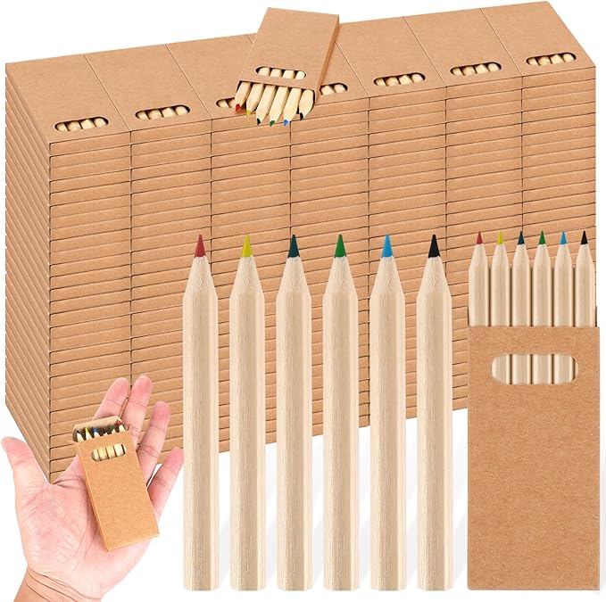 Faccito 300 Packs Mini Drawing Colored Pencils for Kids 3.5 Inch Portable Short Fat 6 Different color Pre Sharpened Pencils in Bulk for Children Painting Classroom School Supplies
