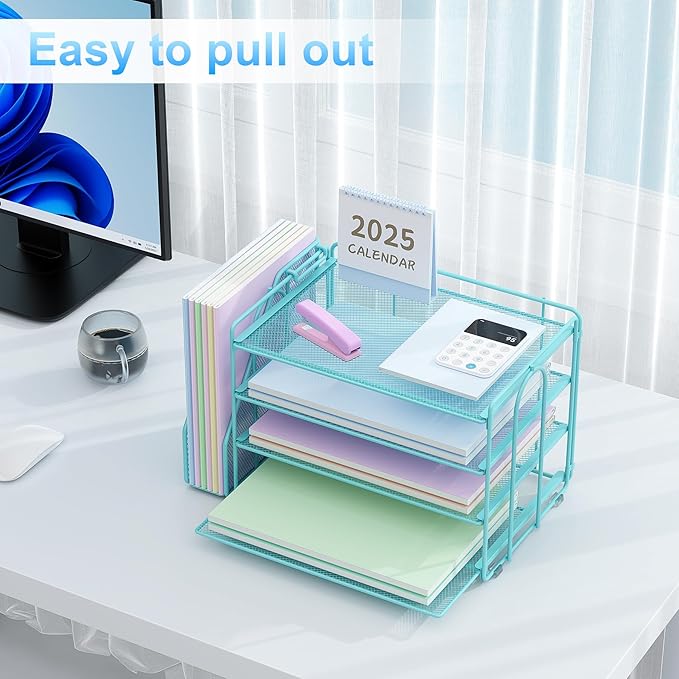 Spacrea Desk Organizers and Accessories, Paper Organizer for Desk with File Organizer, Desk Accessories & Workspace Organizers for Office Supplies (Blue)