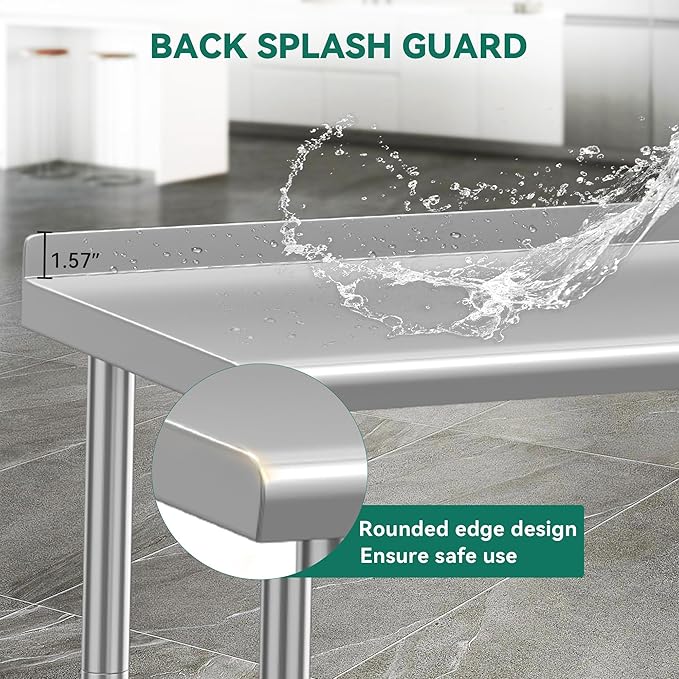 YITAHOME 36" x 24" Stainless Steel Table for Prep & Work with Backsplash, NSF Metal Table Prep Table with Undershelf for Home Kitchen Restaurant Garage Warehouse