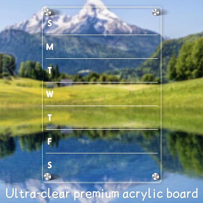 Acrylic Magnetic Meal Planner for Refrigerator Magnetic Menu Board for Kitchen Fridge Clear Weekly Calendar Planning Board Noteboard Acrylic Dry Erase Board to Do/Grocery/Shopping List 12"X8"