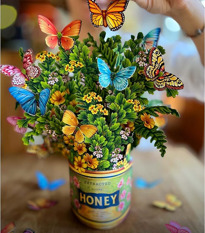 Freshcut Paper Pop Up Cards, Butterflies & Buttercups, 12 Inch Life Sized Forever Flower Bouquet 3D Popup Greeting Card, Birthday Cards, Thank You Card, Blank Notecard & Envelope