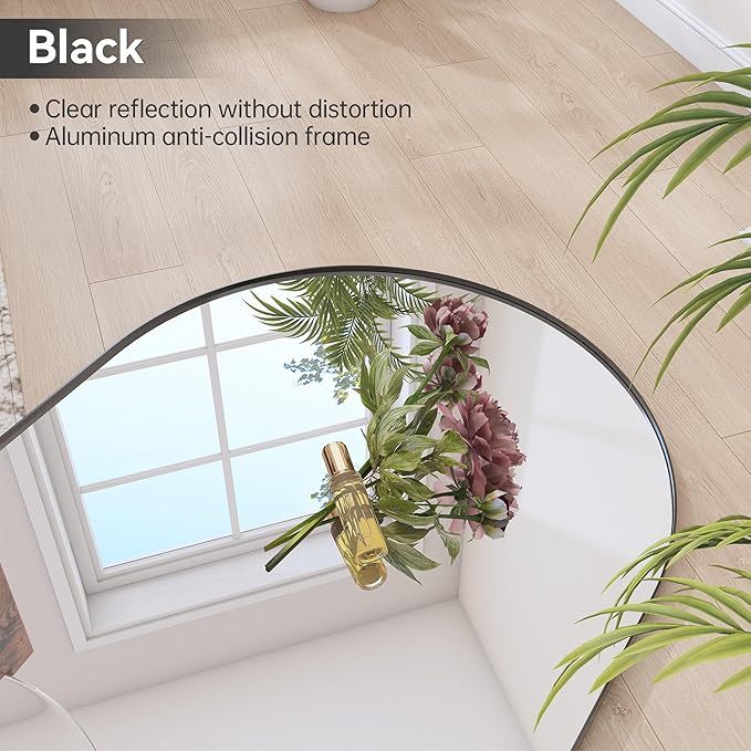 Hasipu Extra Large Arched Rectangular Full Length Wall Mirror, 81"L x 32"W, Black Aluminum Frame, Tempered Glass, Leaning/Wall Mount, Modern Style for Bedroom/Living Room