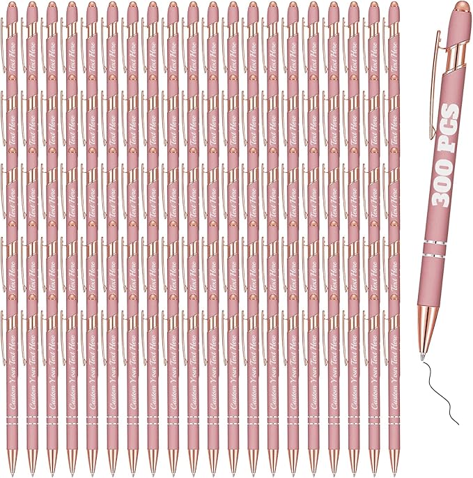 Personalized Pens Bulk 300 with Name Custom Engraving Ballpoint Pens with Stylus Tip Customized Smooth Writing Pens Personalized Gifts for Anniversary Birthday or Graduation(Gold Rose,Black Ink)