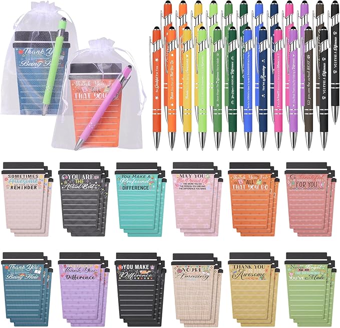 36 Set Employee Appreciation Gifts Bulk Team - 36Pack Coffee Cup Notepad+36 Ballpoint Pens+ 36 Drawstring Gift Bags, Bulk Gifts for Coworkers/Staffs/Teachers/Christmas