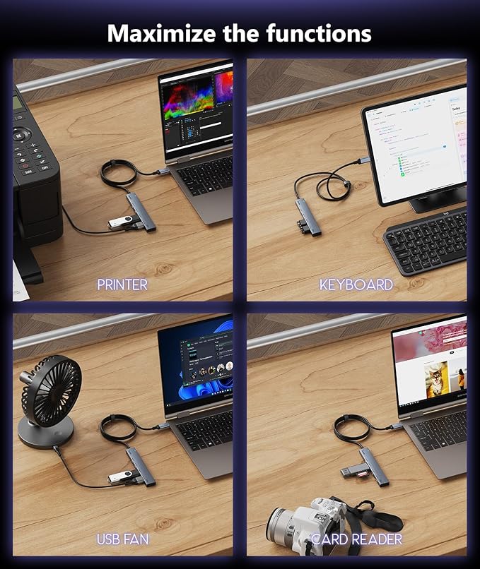 Aceele USB C Hub 10Gbps, 4 Ports USB 3.2 HUB with 2 USB-C 3.2 and 2 USB-A 3.2 Ports, 3.3ft USB Port Extender Splitter, USB C to USB A Hub Multiport Adapter for Laptop, MacBook Pro Air, iPad, iMac