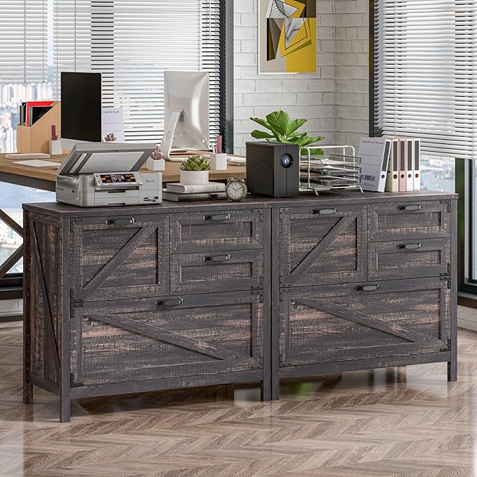 4-Drawer Wood Lateral File Cabinet for Hanging Files Letter/A4/Legal Size, Large Farmhouse File Cabinets for Home Office, Printer Stand with Office Cabinets, Office Furniture, Dark Rustic Oak