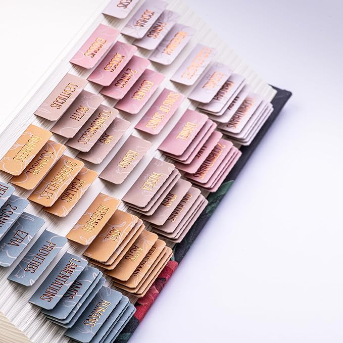 DiverseBee Laminated Bible Tabs (Gold Embossed Lettering), Bible Study Journaling Supplies, Bible Book Tabs, 73 Bible Tabs for Women and Men, Includes 4 Blank Tabs (Honeydew)