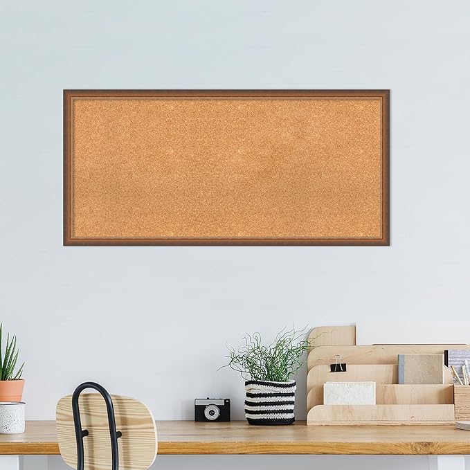 Amanti Art Natural Cork Board for Wall, 22x46 Vision Board with Bronze Frame, Oversize Corkboard Office Decor for Home Organization, Modern Corkboard Pinboard to Display Items for Home Organization