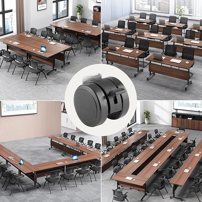 Conference Room Table with Silent Wheels, Mobile Folding Conference Table for 16 Person,Flip Top Office Training Tables with Walnuts Wood Tabletop, for School,Business Meeting Rooms (4 Pack 61in)