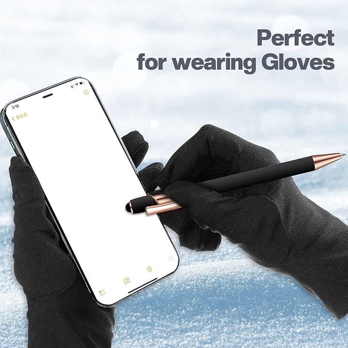 8 Pieces Ballpoint Pen with Stylus Tip Black Ink 2 in 1 Stylus Metal 1.0 mm Medium Point Smooth Pen Rainbow Colorful Rubberized Ballpoint for Touch Screen Tablet(Rose Gold, Black)