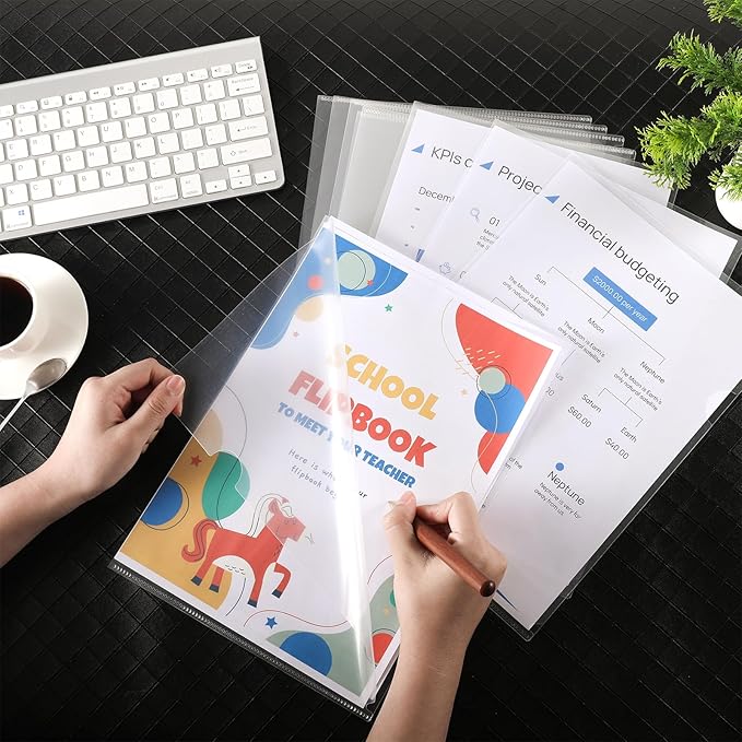 37 Pcs Clear Plastic Document Folder Project Pocket for Letter / A4 Size Paper - Transparent L-Type Plastic Folder