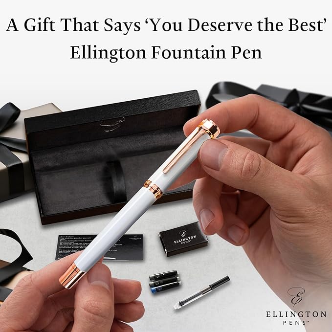 Luxury Fountain Pen Set- Fountain Pens for Writing - Smooth Medium Nib - Includes Refillable Ink Converter, 3 Ink Cartridges [Black & Blue], Gift Box - Elegant Calligraphy