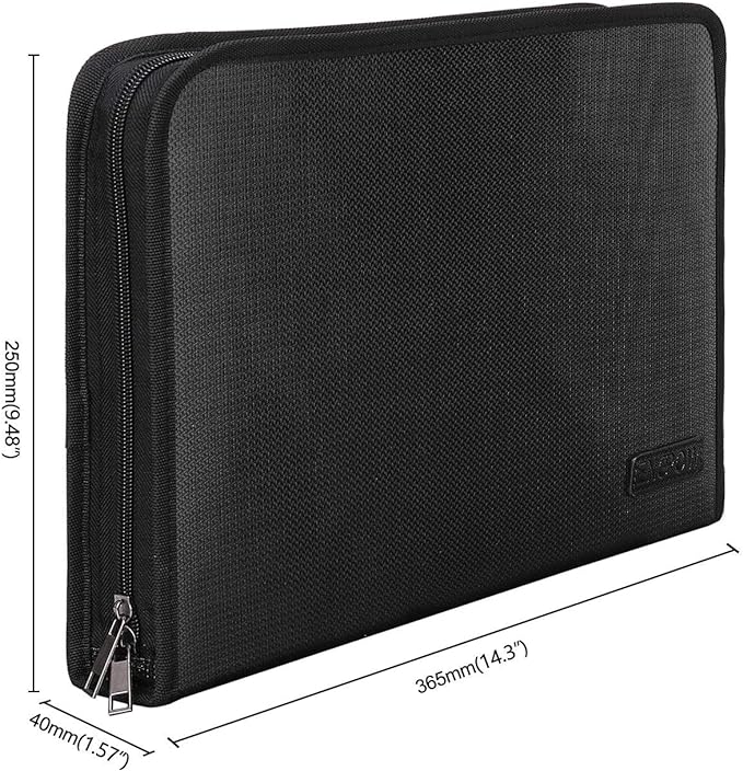 Expanding File Folder Important Document Organizer Fireproof & Waterproof Document Bag with A4 Size 3 Pockets Zipper Closure Non-Itchy Silicone Coated Portable Filing Wallet Pouch(14.3inx9.8inx1.6in)