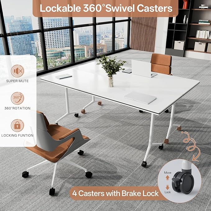 Conference Table, Folding Conference Tables for 2-20 People, Modern Conference Room Table with Wheels, Super Sturdy Large Rectangle Mobile Meeting Seminar Tables for Office (8PCS 70.8in)