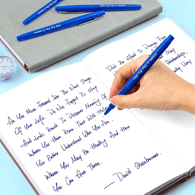 Lelix Felt Tip Pens, 15 Blue Pack, 0.7mm Medium Point, Felt Tip Markers Pens for Journaling, Writing, Note Taking, Planner, Perfect for School Office and Art Supplies