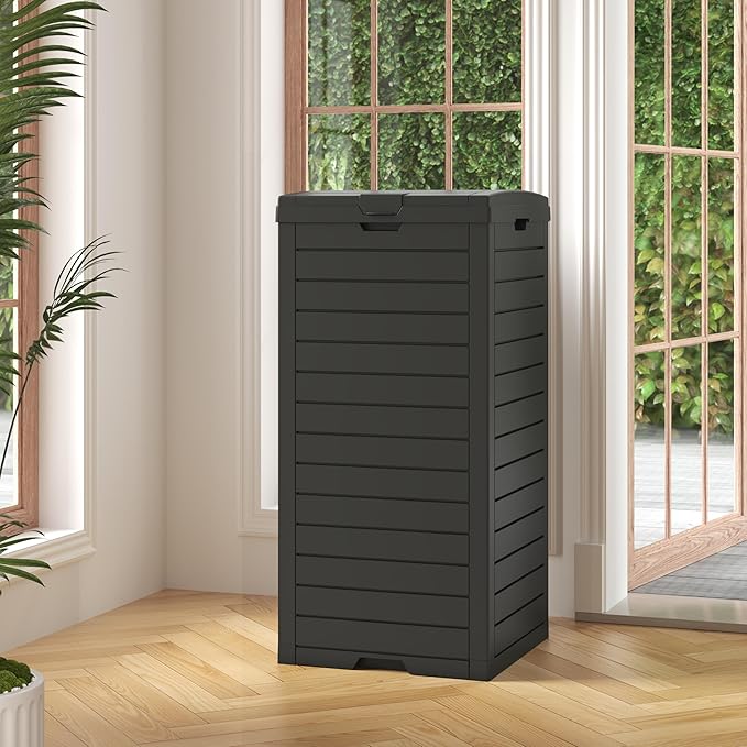 Outdoor Trash Can, 31 Gallon Garbage Can with Tiered Lid and Drip Tray, Waterproof Resin Patio Waste Bin for Garden, Backyard, Deck