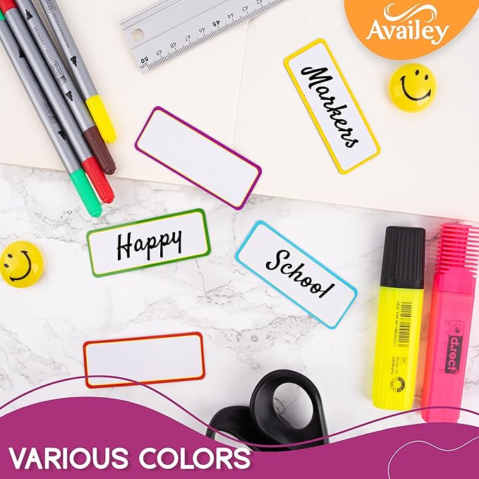 Availey 40 Pieces (3 x 2") - Colored Border Magnetic Dry Erase Labels - Reusable Strips for Classroom Home Office Garage - Refrigerator Blank Writable Erasable Cards - Name Tags Students Locker Shelf