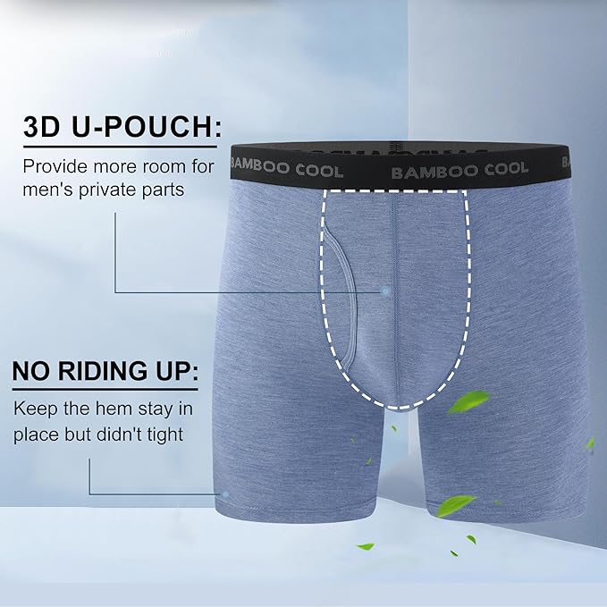 BAMBOO COOL Men's Ultra Breathable Underwear,No Riding Up Boxer Briefs with ComfortFlexible Waistband,Multipack