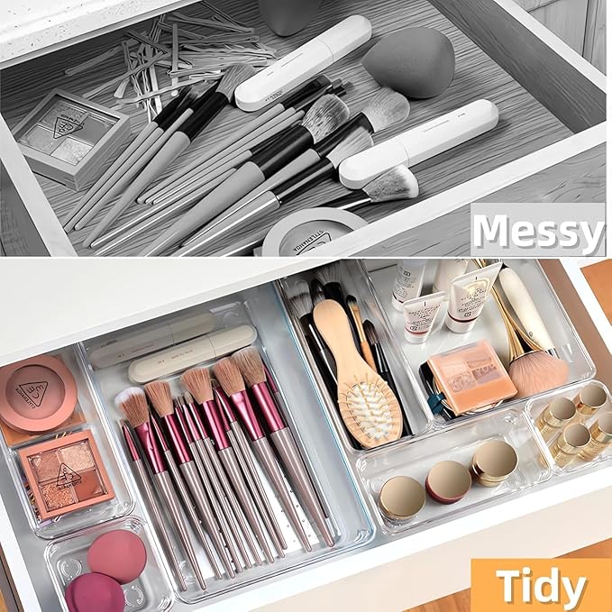 Drawer Organizer, Makeup Organizer, Desk Drawer Organizer, Acrylic Storage Bins for Makeup, Skincare, Jewelry, Office Supplies Used in Vanity, Kitchen, Bedroom, Bathroom, Office - 6pcs