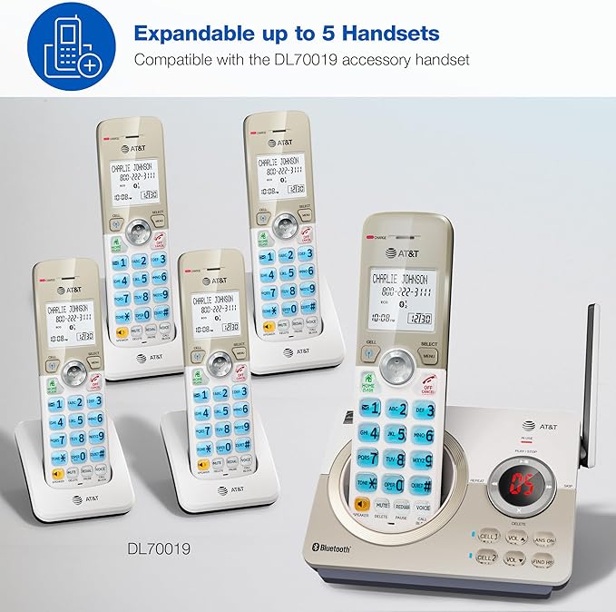 AT&T DL72119 DECT 6.0 Cordless Phone for Home with Bluetooth Connect to Cell, Call Blocking, 1.8" Backlit Screen, Big Buttons, intercom, and Unsurpassed Range