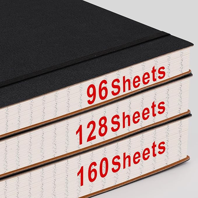 AHGXG Graph Paper Notebook - Grid Paper Notebook Large A4 8.5''×11'', 320 Pages Thick Journal, 100gsm Thick Graph Paper, Leather Softcover, Inner Pocket - Black