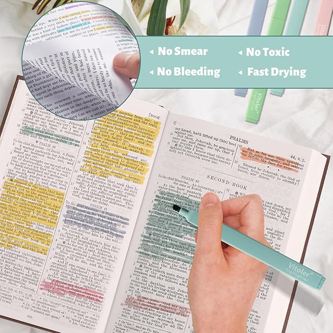 Vitoler Highlighters,8 Colors Chisel Tip Cute Highlighters,No Bleed Bible High lighters for Journaling Planner Notes School Supplies