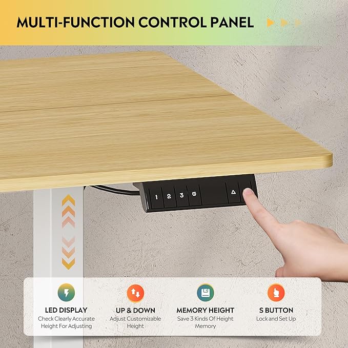 DEVAISE 63 Inch Electric Standing Desk, 3 Adjustable Height Stand up Desk for Home Office, Ergonomic Sit to Stand Desk with LED Touchscreen, Headphone Hook, 3 Memory Preset Computer Desk (Maple)