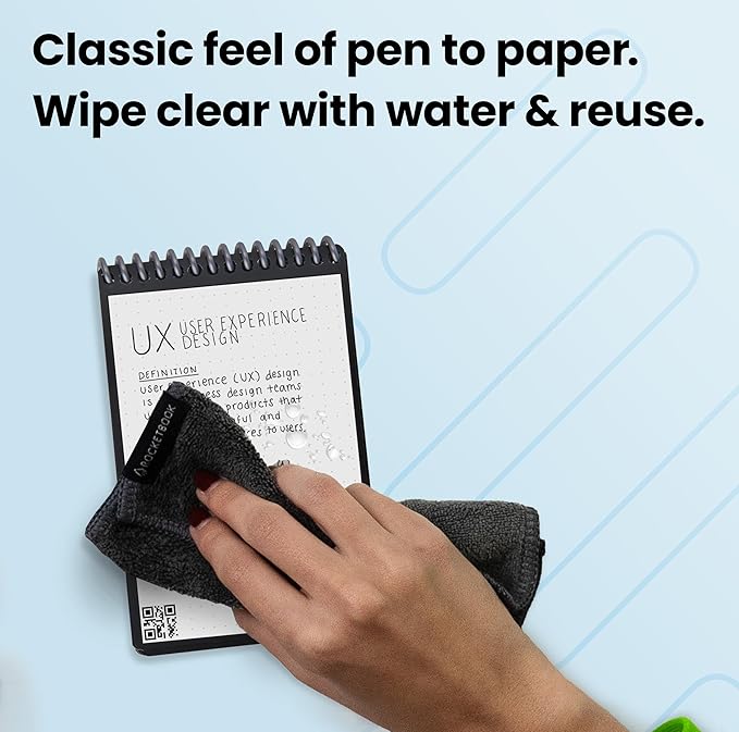 Rocketbook Smart Reusable Notebook, Mini Spiral Notebook, Infinity Black, (3.5" x 5.5")