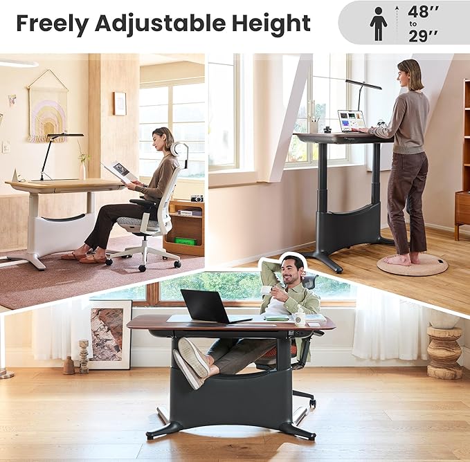 COLAMY Electric Adjustable Standing Desk – 48 x 28 Inch Sit Stand Desk with Drawer & Cable Management, Dual Motor Lift System, Ergonomic Footrest, Home Office Table (Veneer Desktop, Black Oak + White)
