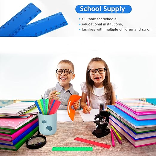 Zonon 200 Pcs Rulers Bulk Plastic Flexible Straight Rulers with Inches and Centimeters for First Day of School Gift for Students Back to School Office Supplies(Opaque Bright Color,6 Inch)