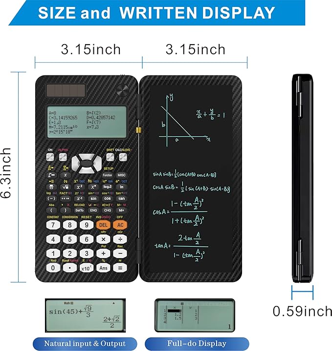 Scientific Calculators, Type-C Rechargeable Desktop Math Solar Calculator with 552 Functions & Notepad, School Supplies for Middle High School & College Students, 991EX (Black)