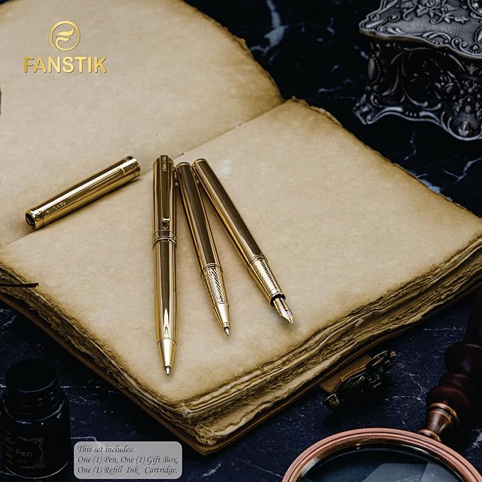 Gold Luxury Rollerball pen (Made In USA) fancy gift set for women, Real 24K Gold Plating, Professional executive pen gift set for men (Lux Rollerball Gld)