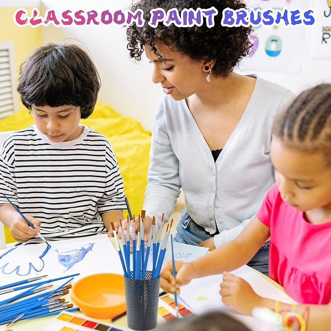 Paint Brushes Set for Acrylic Painting, 15 Pcs Flat and 15 Pcs Round Art Paint Brush Acrylic Painting Brush, Paint Brushes for Kids Adults Oil Watercolor Rock Painting Body Face Nail Art
